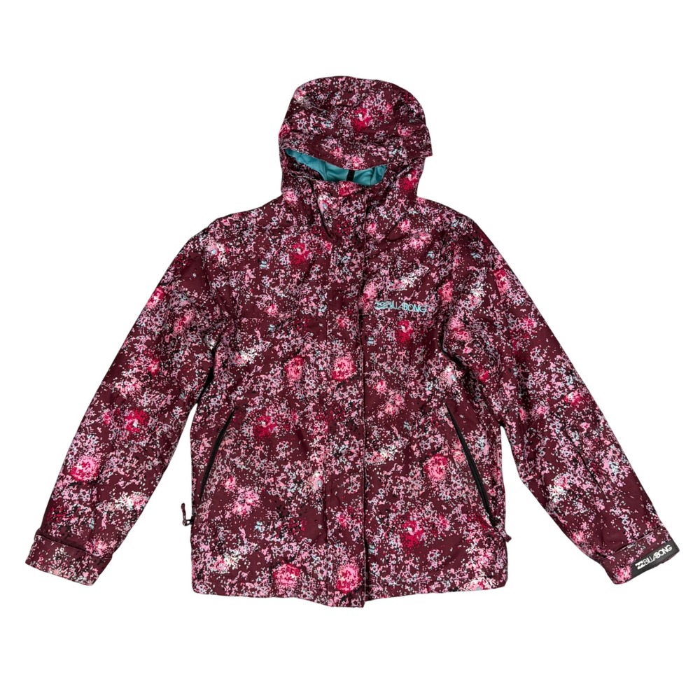 Billabong Girls Floral Snowboard Jacket Burgundy Pink Size Large 12 Ski Coat 8K